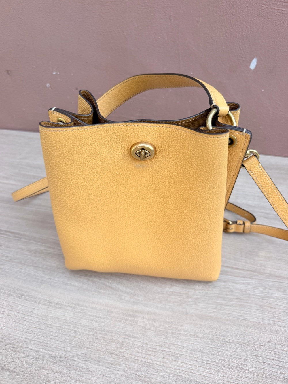 Coach Yellow Pebbled Leather Crossbody with Top Handle